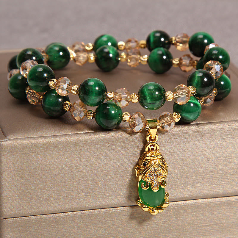 Buddha Stones Tiger Eye Pixiu Fox Money Bag Protection Self Confidence Double Wrap Bracelet - image 9