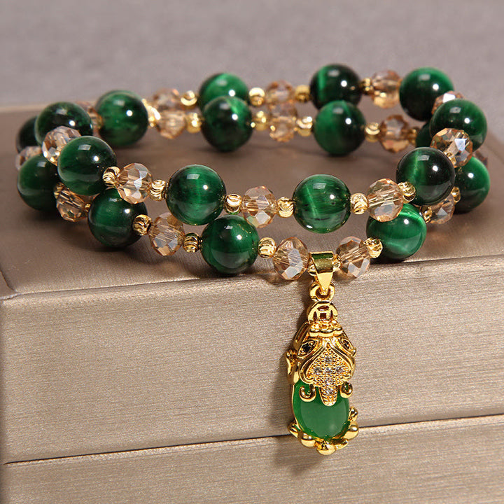 Buddha Stones Tiger Eye Pixiu Fox Money Bag Protection Self Confidence Double Wrap Bracelet - image 9