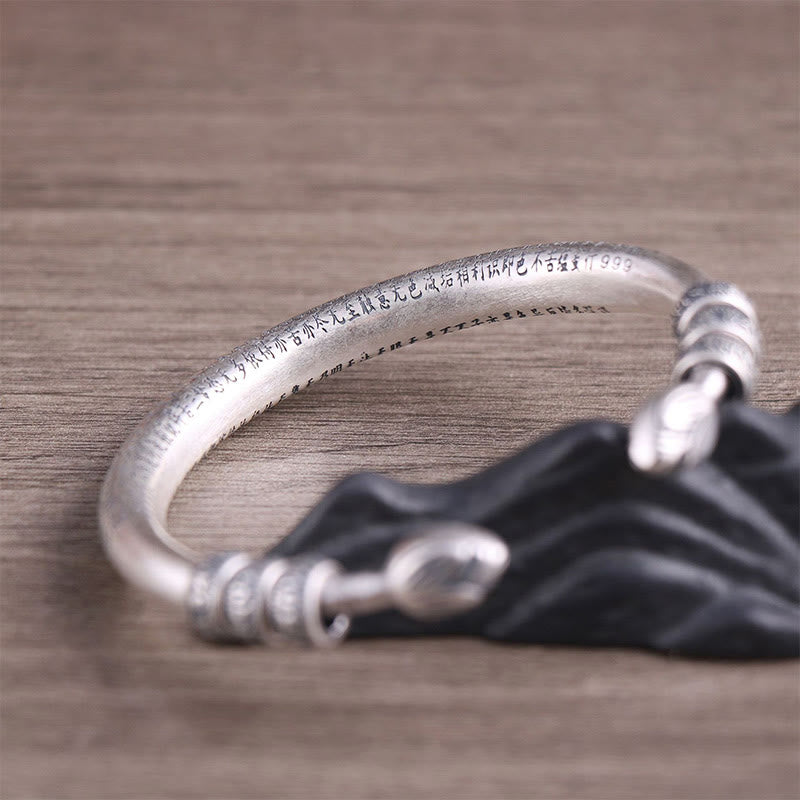 Buddha Stones 999 Sterling Silver Heart Sutra Om Mani Padme Hum Engraved Peace Purity Bracelet Bangle - image 3