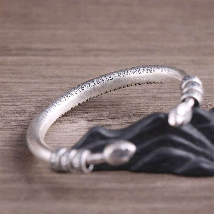 Buddha Stones 999 Sterling Silver Heart Sutra Om Mani Padme Hum Engraved Peace Purity Bracelet Bangle - image 3