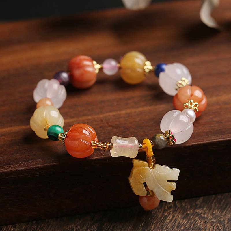 Buddha Stones Natural Golden Silk Jade Crystals Gourd Pixiu Pumpkin Beads Wealth Charm Bracelet - Golden Silk Jade&Pixiu - image 10