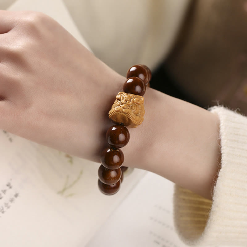 Buddha Stones Purple Bodhi Seed Dancing Lion Wisdom Bracelet - image 14