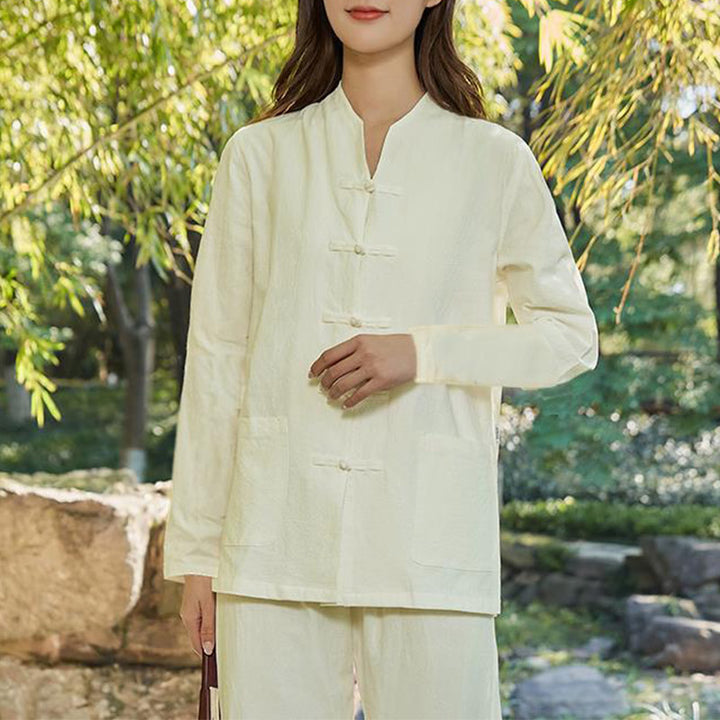 Buddha Stones Spiritual Zen Practice Yoga Meditation Prayer Uniform Cotton Linen Clothing Women's Set - Beige - US18，UK/AU22，EU50 (6XL) - image 15