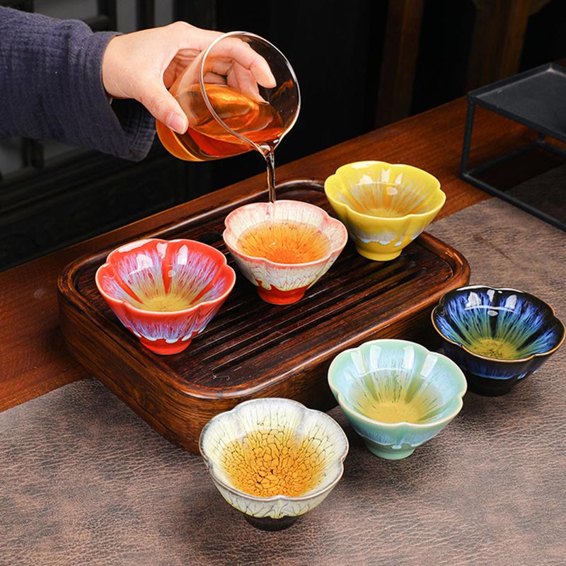 Buddha Stones 6Pcs Plum Blossom Petal Pattern Chinese Jianzhan Kiln Change Ceramic Teacup Kung Fu Tea Cup Bowl With Gift Box - image 12