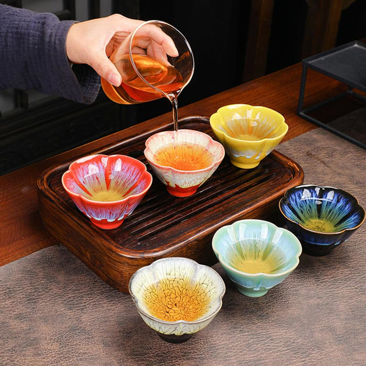 Buddha Stones 6Pcs Plum Blossom Petal Pattern Chinese Jianzhan Kiln Change Ceramic Teacup Kung Fu Tea Cup Bowl With Gift Box - image 12