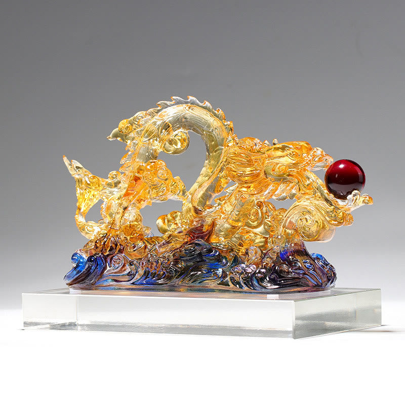 Buddha Stones Handmade Dragon Liuli Crystal Art Piece Protection Strength Home Office Decoration - 26*9.5*14cm/10.24*3.74*5.51Inch - image 0