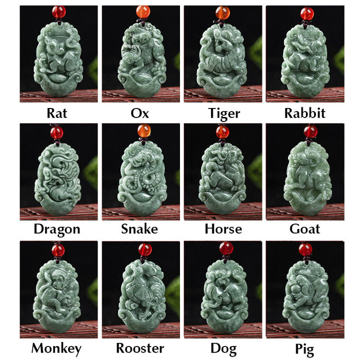 Buddha Stones Natural Jade 12 Chinese Zodiac Prosperity Necklace Pendant - image 25