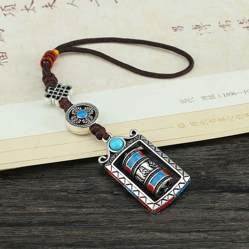 Buddha Stones Six True Words Prayer Wheel Rotation Knot Blessing Keychain Decoration - image 8