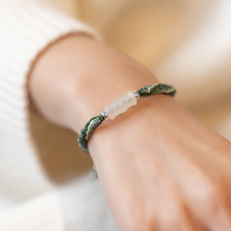 Buddha Stones White Jade Bamboo Reincarnation Knot Wealth Luck Strength String Bracelet - image 3