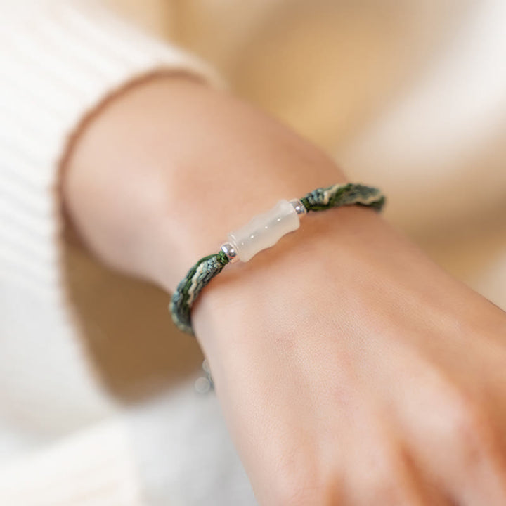 Buddha Stones White Jade Bamboo Reincarnation Knot Wealth Luck Strength String Bracelet - image 3