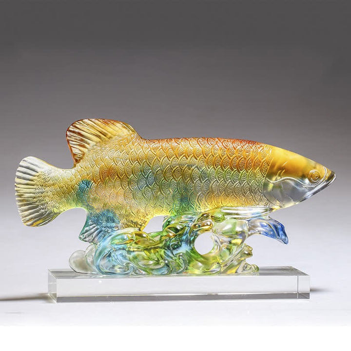 Handmade Liuli Crystal Koi Fish Art Piece Luck Home Office Decoration - image 0