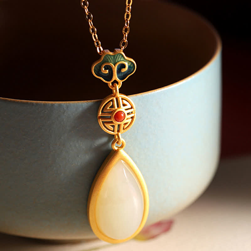 925 Sterling Silver Hetian White Jade Water Drop Chain Necklace Pendant Bracelet - Hetian Jade Necklace - image 2