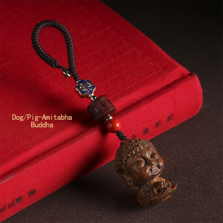 Chinese Zodiac Natal Buddha Green Sandalwood Om Mani Padme Hum Peace Key Chain - Dog/Pig-Amitabha Buddha - image 17
