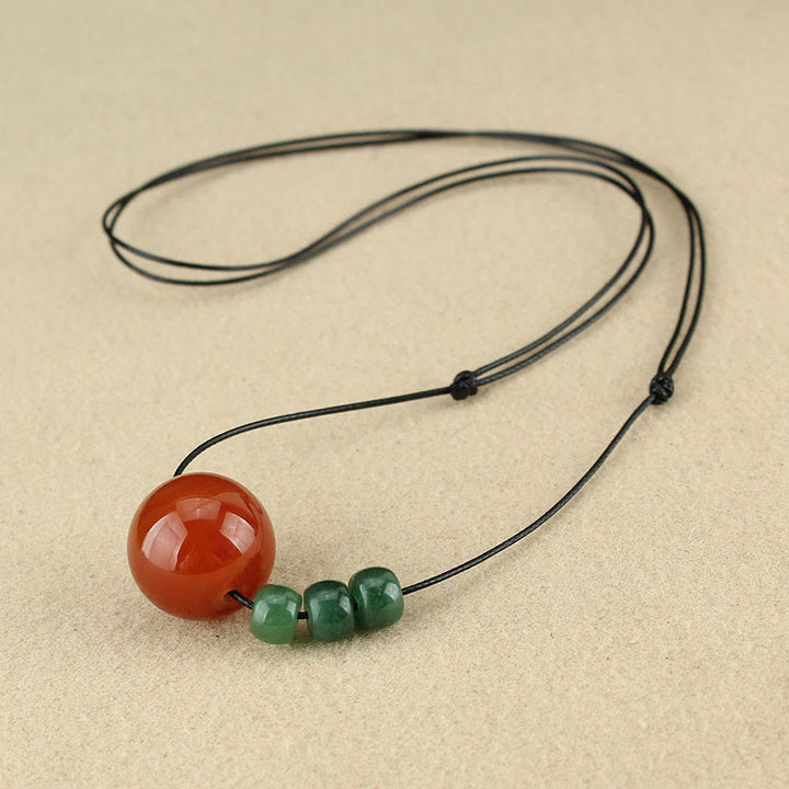 Buddha Stones Red Agate Green Aventurine Green Bodhi Seed Bead Calm Leather Rope Necklace Pendant - image 5