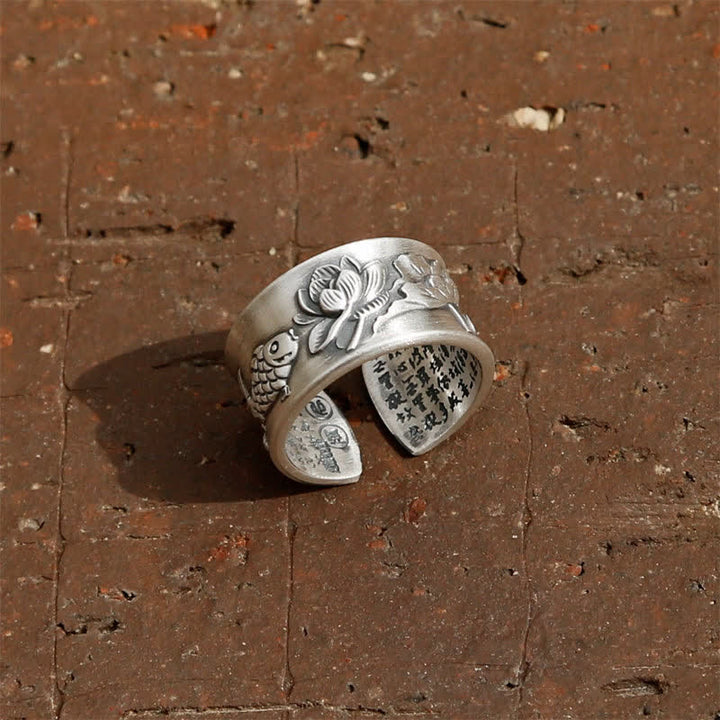 Buddha Stones 999 Sterling Silver Luck Koi Fish Lotus Heart Sutra Wealth Ring - image 9