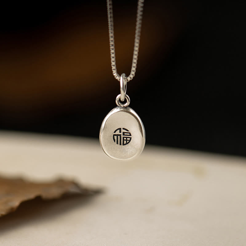 Buddha Stones 999 Sterling Silver Peace And Joy Fu Character Luck Fortune 925 Sterling Silver Chain Necklace Pendant - Peace Fu Character - 40cm Silver Chain - image 0