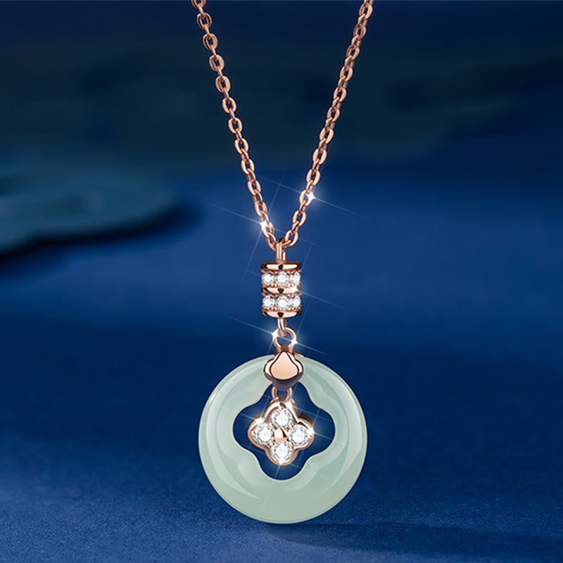 Buddha Stones 925 Sterling Silver Natural Hetian Jade Lucky Four Leaf Clover Zircon Necklace Pendant With Gift Box - image 1