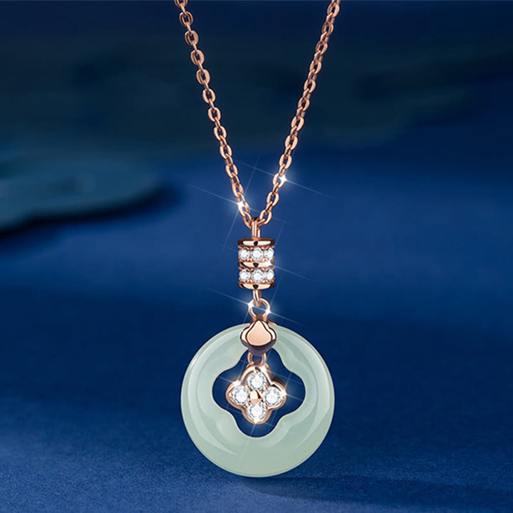 Buddha Stones 925 Sterling Silver Natural Hetian Jade Lucky Four Leaf Clover Zircon Necklace Pendant With Gift Box - image 1