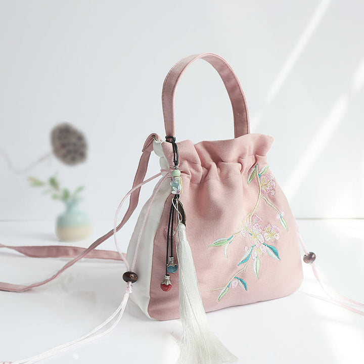 Buddha Stones Handmade Embroidered Flowers Canvas Tote Shoulder Bag Handbag - Pink White Peach Blossom - image 38