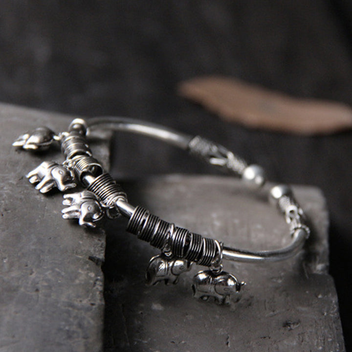 Buddha Stones 925 Sterling Silver Elephant Strength Bracelet Bangle - image 3