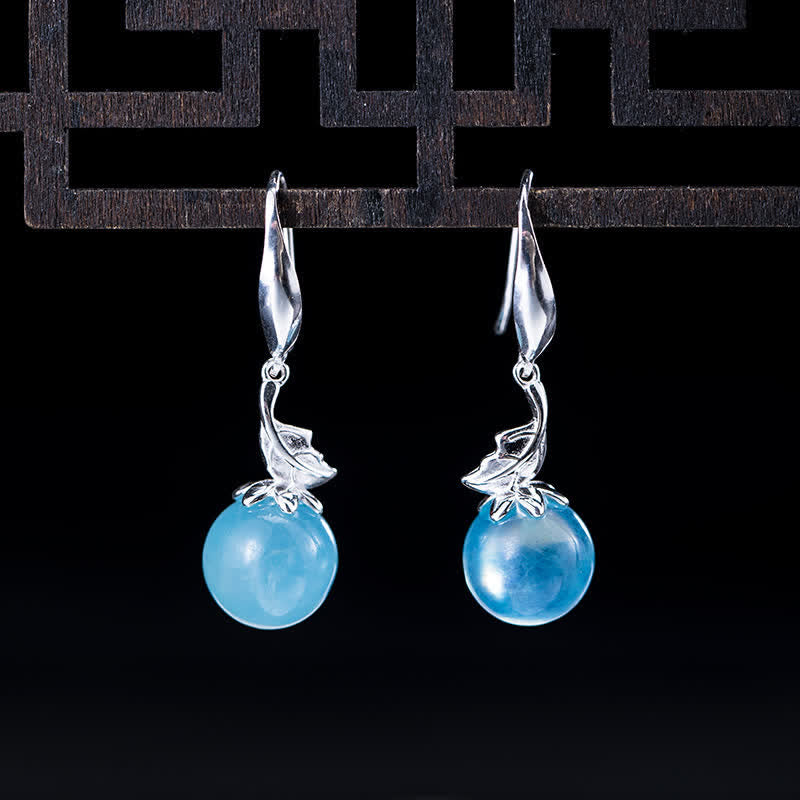 Buddha Stones 925 Sterling Silver Natural Aquamarine Leaf Flower Peace Earrings Necklace - Leaf Aquamarine Earrings - image 0