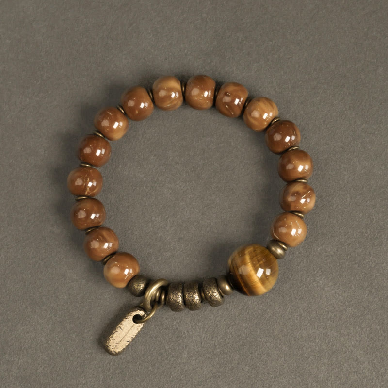 Buddha Stones Kuka Seed Tiger Eye Gold Sheen Obsidian Copper Wealth Luck Bracelet - image 1