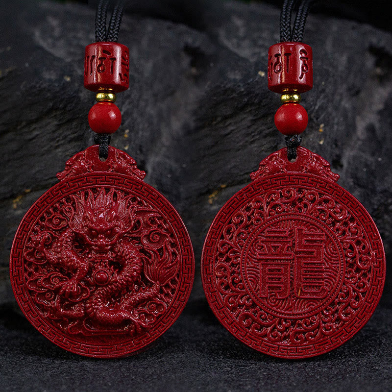 Buddha Stones Year of the Dragon Natural Cinnabar Dragon Protection Necklace Pendant - image 1