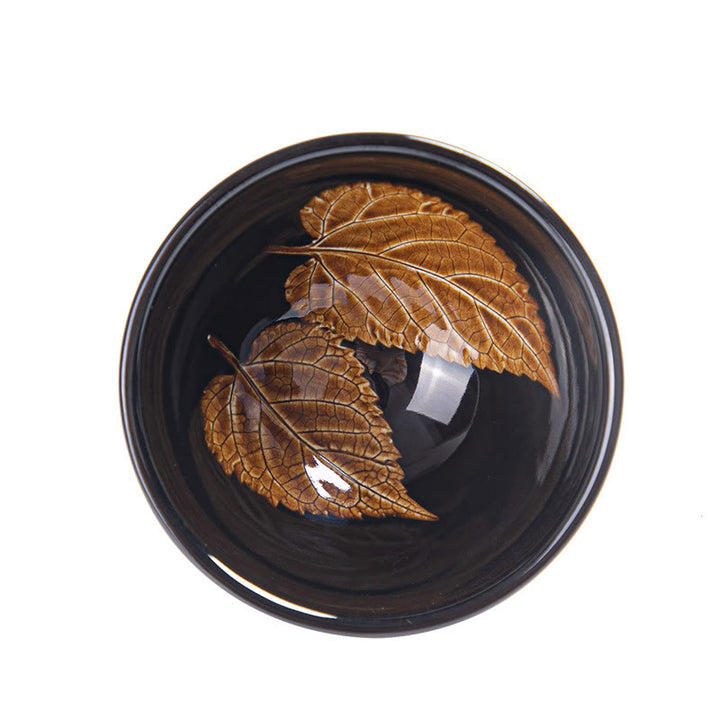 Buddha Stones Gold Maple Leaf Chinese Jianzhan Ceramic Teacup Tenmoku Kung Fu Tea Cup Bowl - image 6
