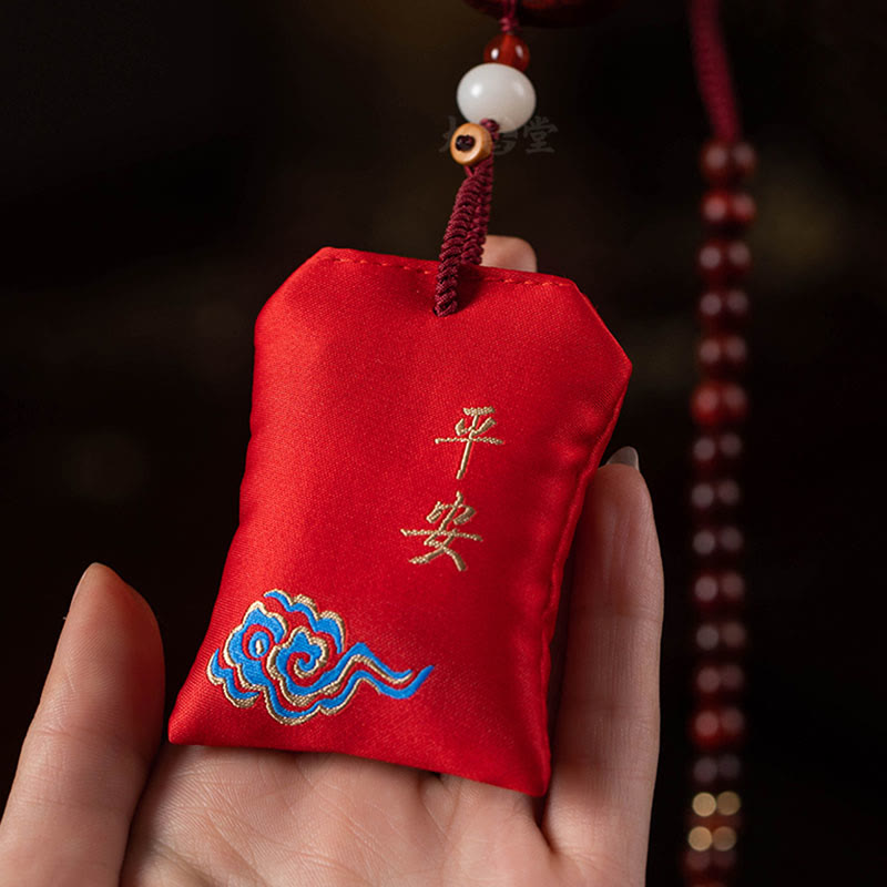 Buddha Stones Tibetan Small Leaf Red Sandalwood Lotus Cinnabar Sachet Protection Tassel Car Hanging Decoration - image 3