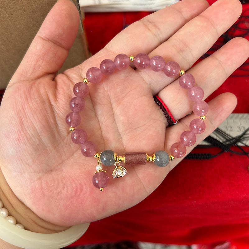Buddha Stones Natural Strawberry Quartz Zircon Flower Positive Charm Bracelet - image 7
