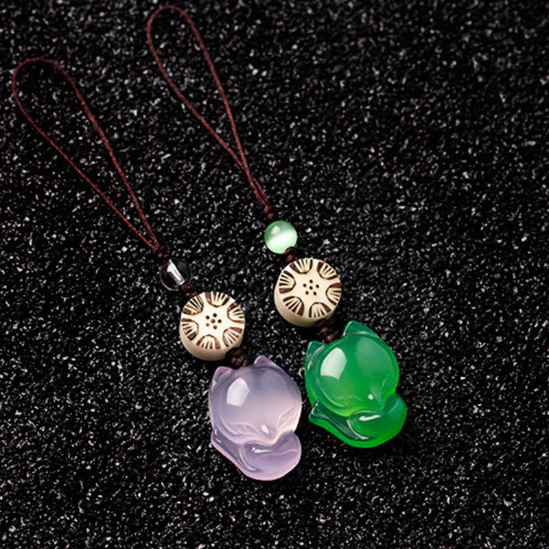 Natural Chalcedony Fox Harmony Phone Hanging Decoration - image 12