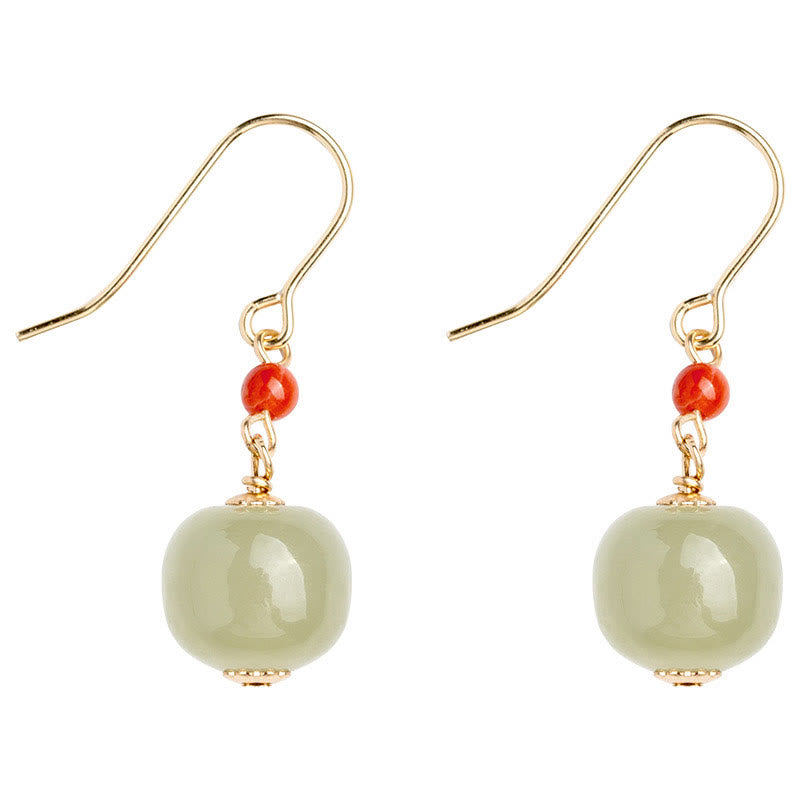 Buddha Stones 925 Sterling Silver 14K Gold Plated Hetian Jade Red Agate Luck Drop Dangle Earrings - image 13