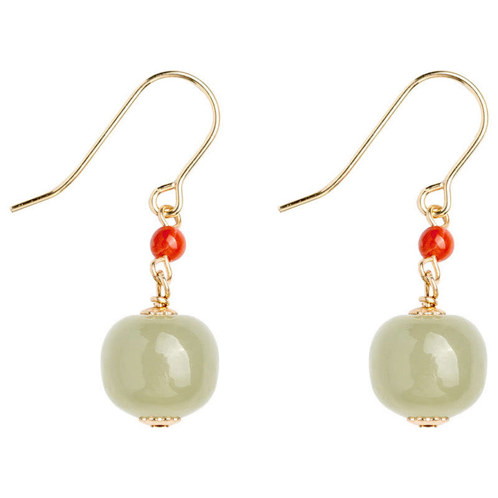 Buddha Stones 925 Sterling Silver 14K Gold Plated Hetian Jade Red Agate Luck Drop Dangle Earrings - image 13