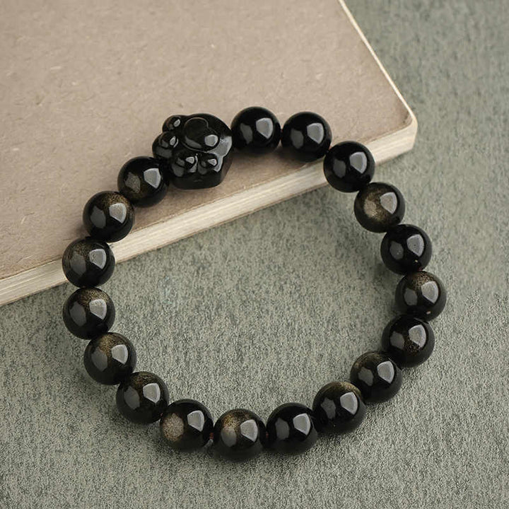 Buddha Stones Gold Sheen Obsidian Silver Sheen Obsidian Lovely Paw Lucky Cat Protection Bracelet - Gold Sheen Obsidian - Cat Claw - 10mm - image 21