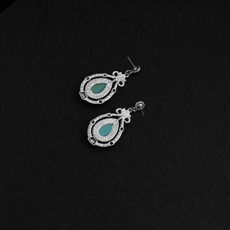 Tibet Vintage Turquoise Waterdrop Strength Drop Dangle Earrings Clips - image 10