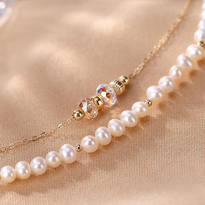 Buddha Stones 925 Sterling Silver 14K Gold Plated Natural Pearl Crystal Healing Double Layer Bracelet - image 5