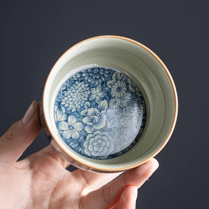 Buddha Stones Blue Lotus Peach Blossom Chrysanthemum Design Ceramic Teacup Kung Fu Tea Cups - image 10