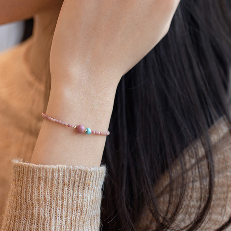 Buddha Stones 14K Gold Plated Natural Rhodonite Loving Energy Chain Bracelet - image 11