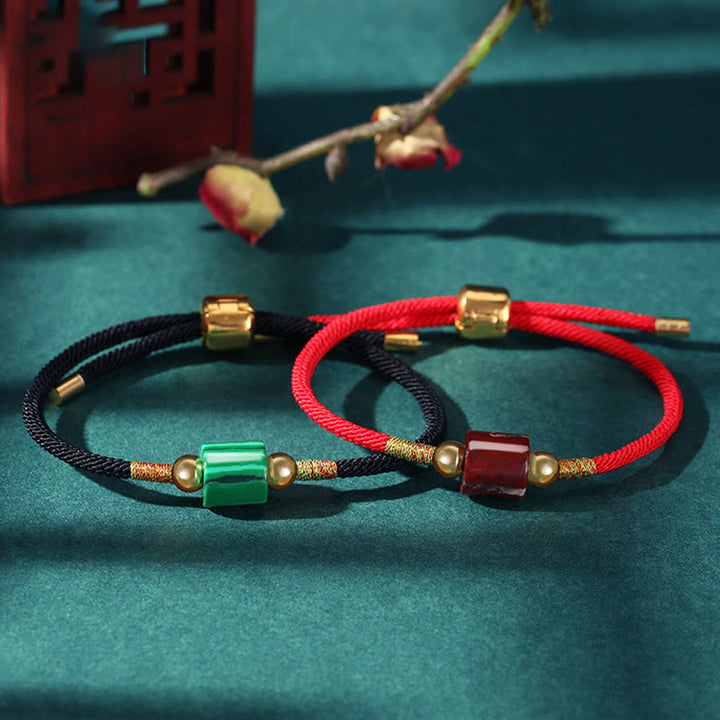 Buddha Stones Tibet Handmade Green Aventurine Red Stone Malachite Luck Protection Braided Rope Bracelet - image 0