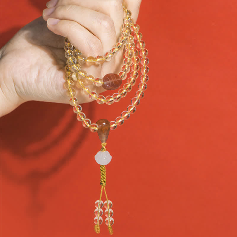 Buddha Stones 108 Mala Beads 925 Sterling Silver Natural Citrine Red Agate White Jade Prosperity Charm Bracelet - image 11