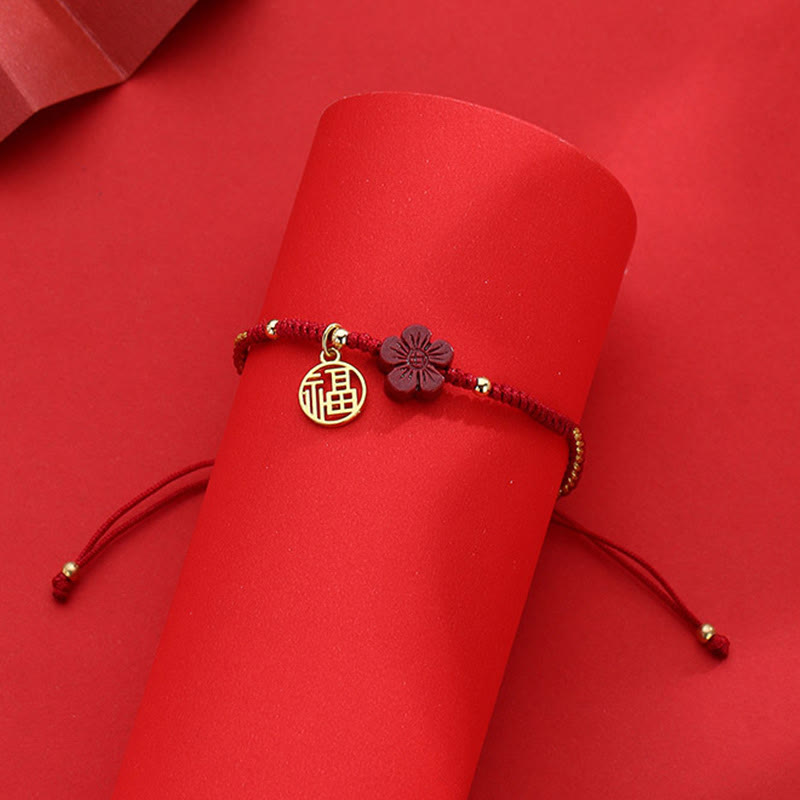 Buddha Stones Cinnabar Flower Fu Character Blessing Braided String Bracelet - image 7
