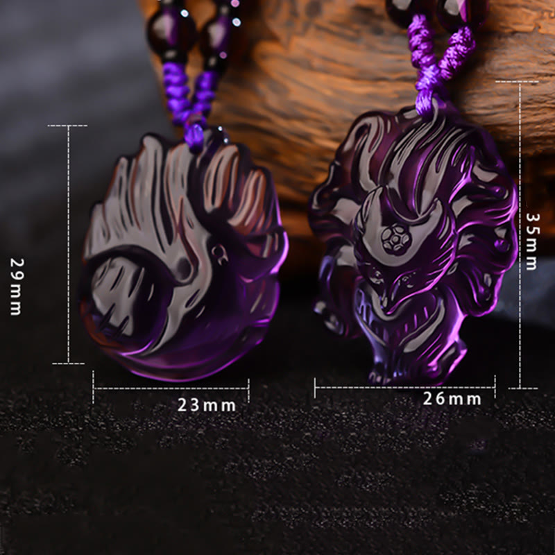 Buddha Stones Natural Amethyst White Crystal Citrine Nine Tailed Fox Luck Necklace Pendant - image 10
