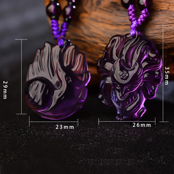 Buddha Stones Natural Amethyst White Crystal Citrine Nine Tailed Fox Luck Necklace Pendant - image 10