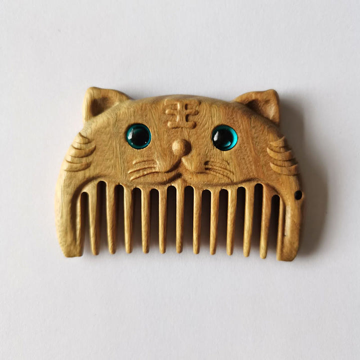 Chinese Zodiac Green Sandalwood Peace Mini Portable Comb - Green Sandalwood - Tiger - image 23
