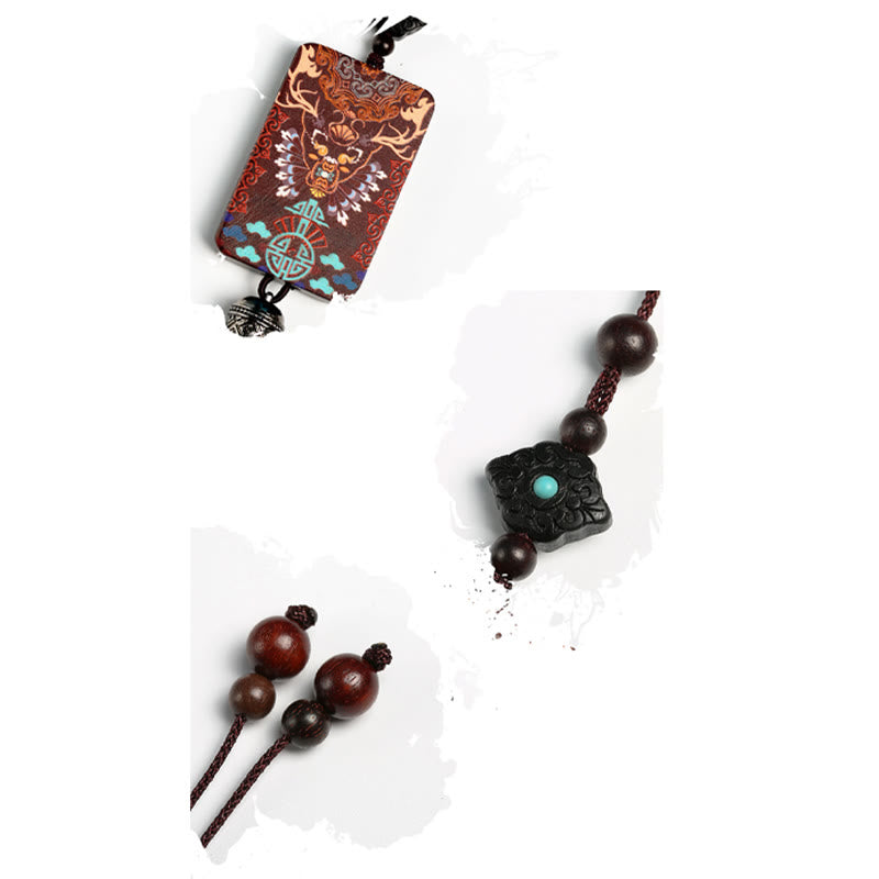 Buddha Stones Handmade Elk Deer Ebony Wood Balance Tassel Car Hanging Decoration - image 8