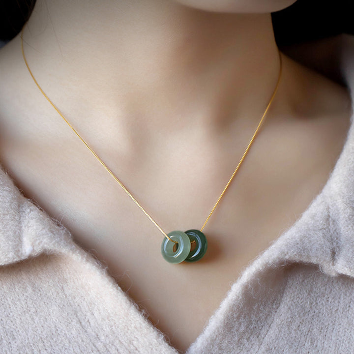 Buddha Stones Natural Round Jade Peace Buckle Luck Abundance Necklace Pendant - image 14