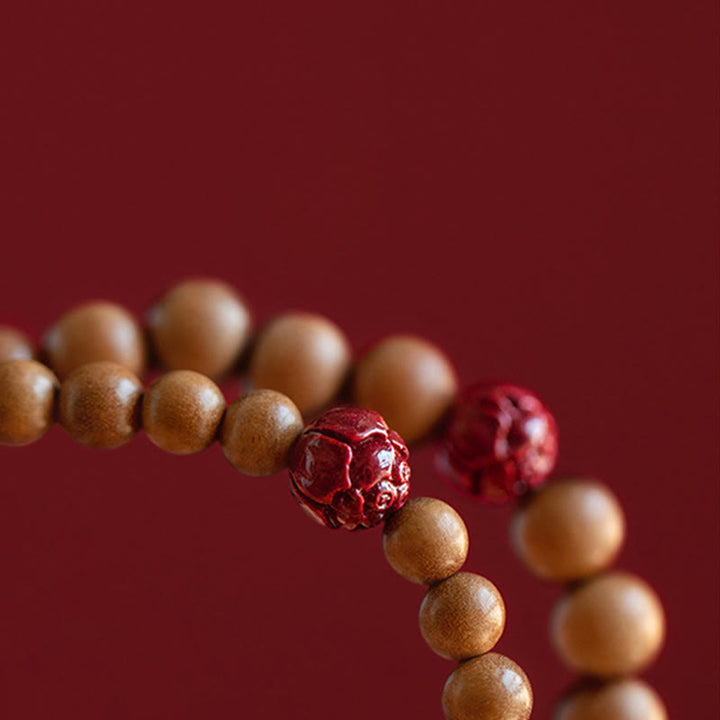 Buddha Stones Peach Wood Lotus Cinnabar Luck Wealth Bracelet - image 5