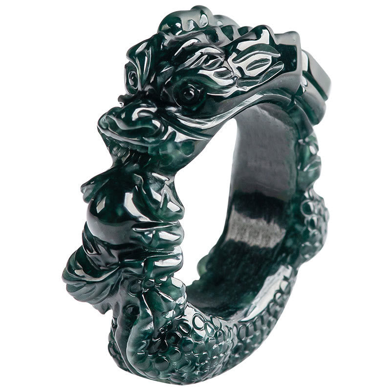 Buddha Stones Natural Cyan Jade Dragon Carved Success Ring - image 9