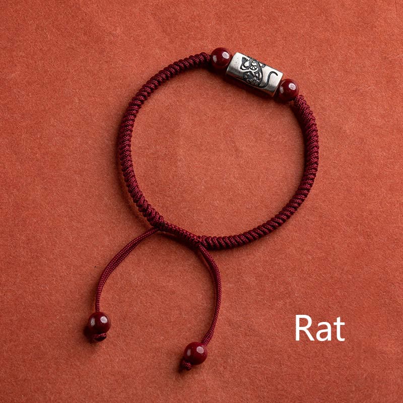 Buddha Stones 925 Sterling Silver 12 Chinese Zodiac Cinnabar String Bracelet - Rat(Wrist Circumference 14-18cm) - image 1