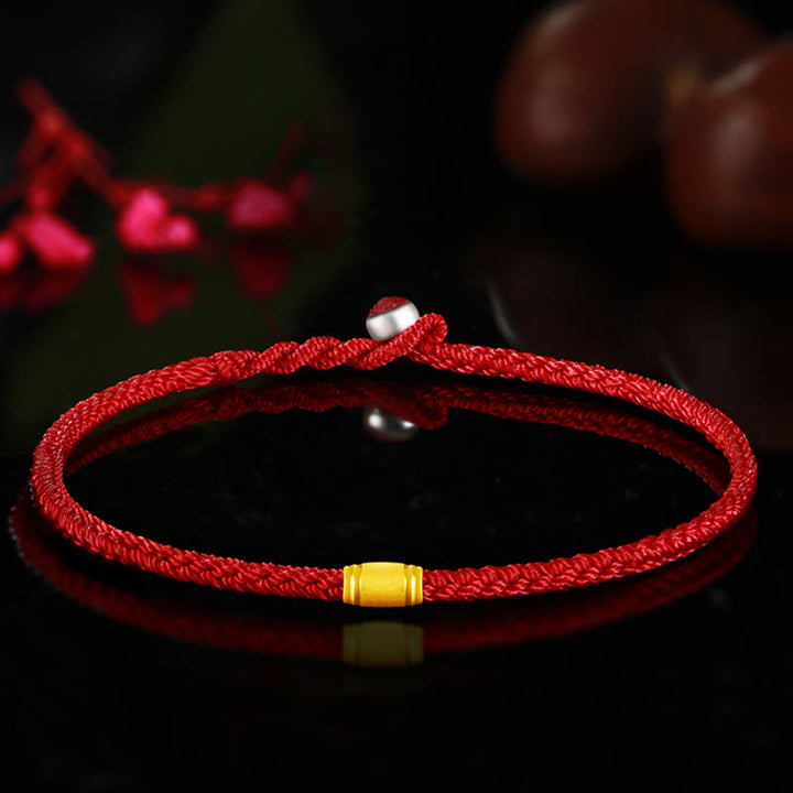 Buddha Stones 999 Gold Lucky Bead Eight Thread Peace Knot Red Rope Bracelet - One Gold Bead - 24cm - image 0